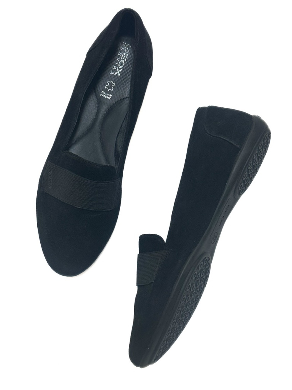 Geox Respira Charlene Ballet Flat Black Suede Leather Slip On Editor Loafer Shoe